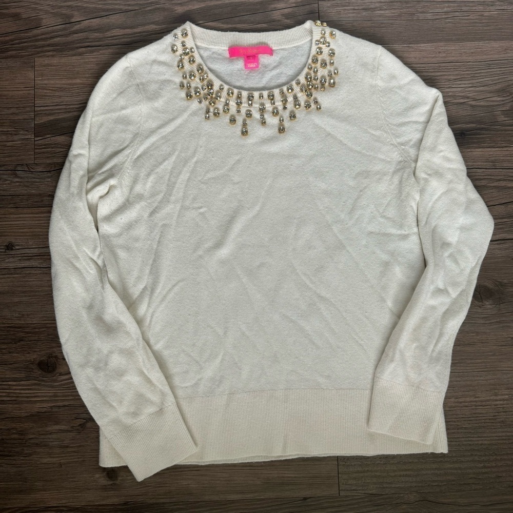 Lilly Pulitzer Odetta Rhinestone Sweater In Ivory Small - Picture 3 of 8